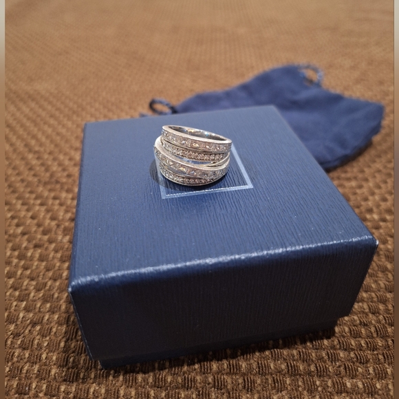 Judith Ripka 5 Band Highway Ring ✨ Sterling Silver CZ Wide Crossover Ring Sz 6 - Picture 5 of 11